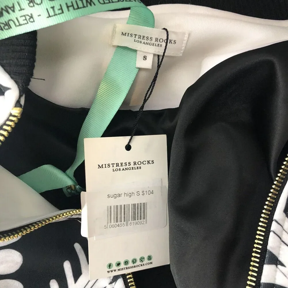 MISTRESS ROCKS “Sugar High” Black White Graphic Bomber Jacket Small - Picture 6 of 7